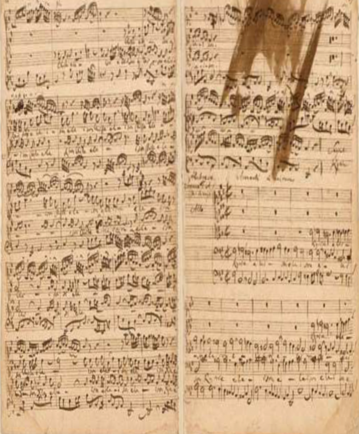 Bach's manuscript - end of Christe Eleison, start of Fugue