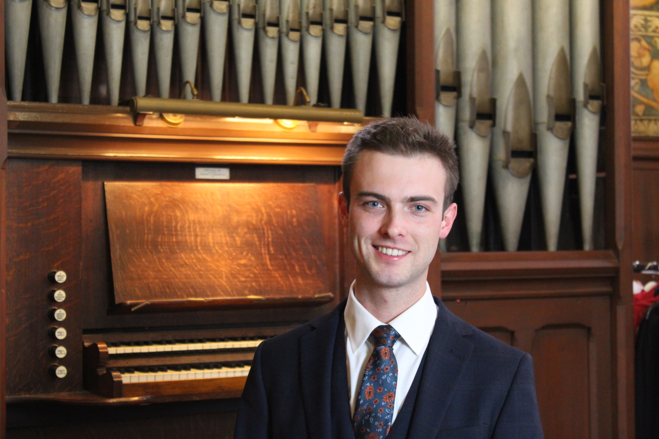 Jpse[h Beech in front of the organ of Durham Cathedral]